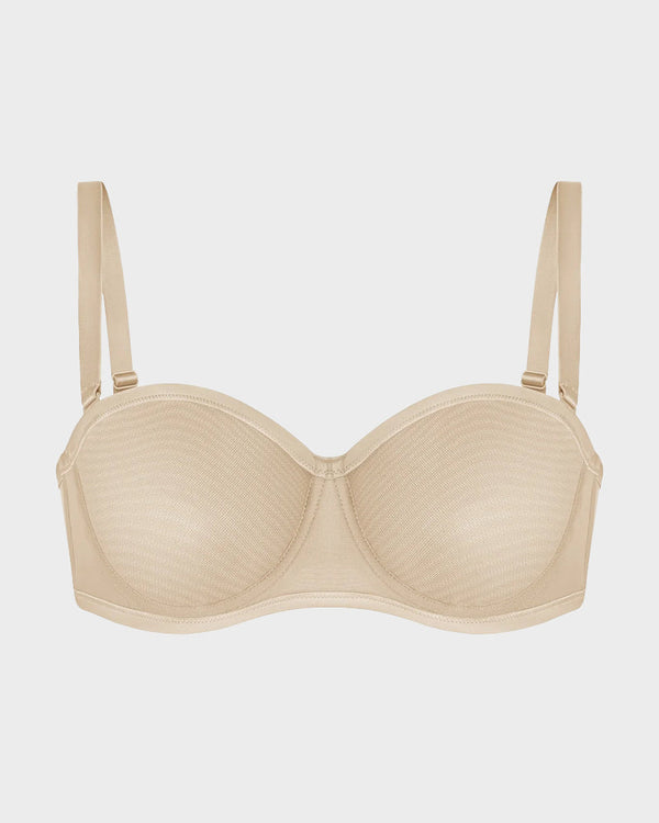 Strapless Mesh Underwire Balconette Bra - Flattering Lift and All-Day Support