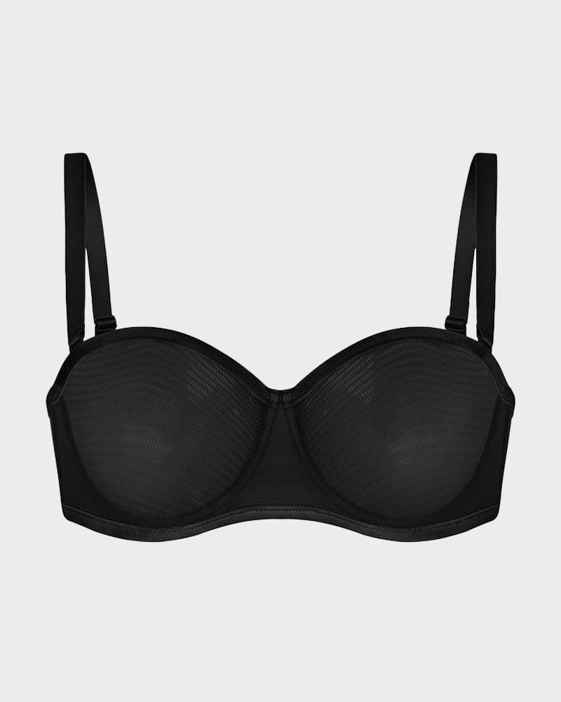 Strapless Mesh Underwire Balconette Bra - Flattering Lift and All-Day Support