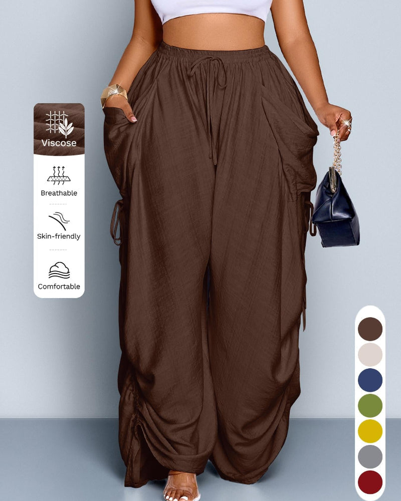 Women's Casual Loose-Fit Wide-Leg Pants - All-Season Woven Fabric for Everyday Commute