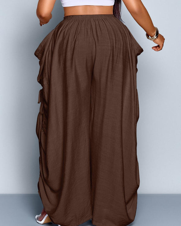 Women's Casual Loose-Fit Wide-Leg Pants - All-Season Woven Fabric for Everyday Commute