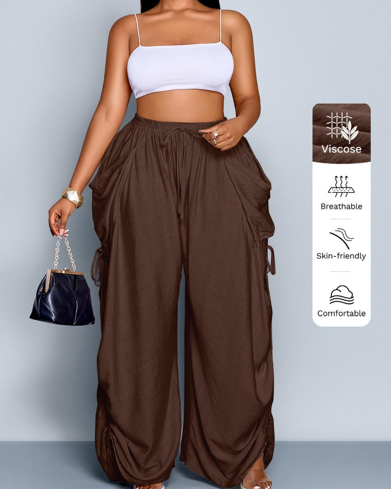 Women's Casual Loose-Fit Wide-Leg Pants - All-Season Woven Fabric for Everyday Commute