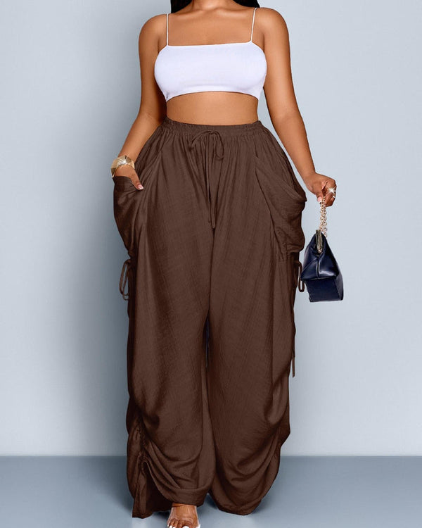 Women's Casual Loose-Fit Wide-Leg Pants - All-Season Woven Fabric for Everyday Commute