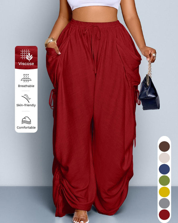 Women's Casual Loose-Fit Wide-Leg Pants - All-Season Woven Fabric for Everyday Commute