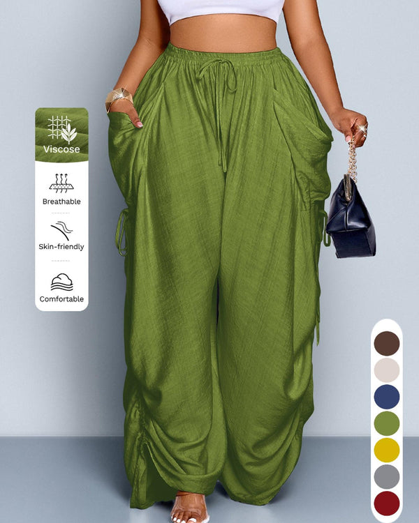 Women's Casual Loose-Fit Wide-Leg Pants - All-Season Woven Fabric for Everyday Commute