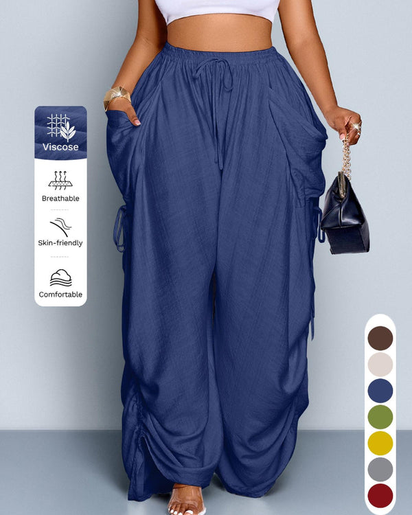 Women's Casual Loose-Fit Wide-Leg Pants - All-Season Woven Fabric for Everyday Commute