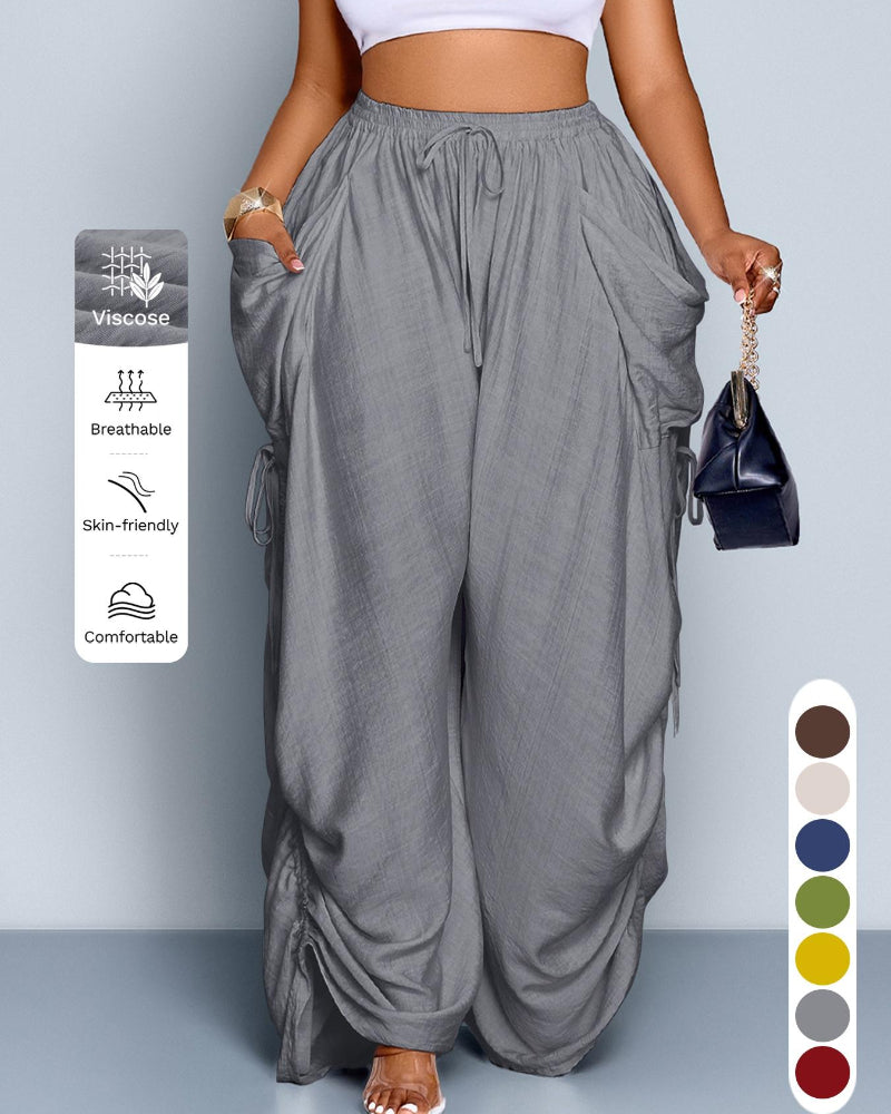 Women's Casual Loose-Fit Wide-Leg Pants - All-Season Woven Fabric for Everyday Commute