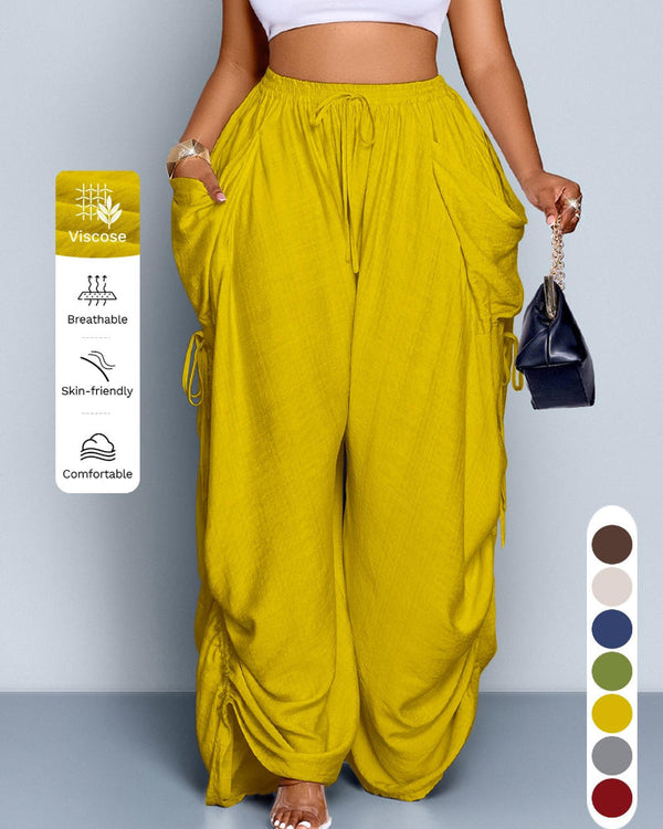 Women's Casual Loose-Fit Wide-Leg Pants - All-Season Woven Fabric for Everyday Commute