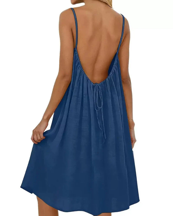 Chic Women’s Elegant Solid-Color Backless Slip Dress