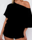Women's Off-Shoulder Two-Piece Lounge Set - Cozy Top & Shorts