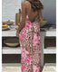 Women's Backless Leopard & Stripe Print Maxi Dress - Sleeveless Summer Dress