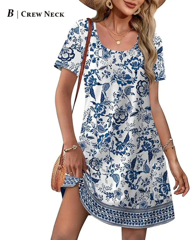 Summer 2026 Women's V-Neck Casual Short-Sleeve Dress for Beach, Wedding & Vacation Wear