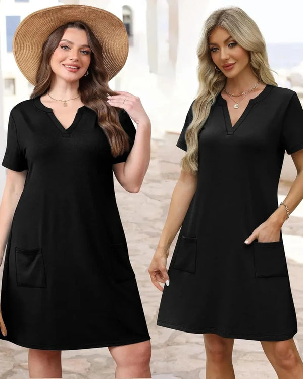 Summer 2026 Women's V-Neck Casual Short-Sleeve Dress for Beach, Wedding & Vacation Wear