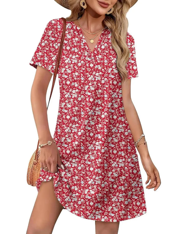 Summer 2026 Women's V-Neck Casual Short-Sleeve Dress for Beach, Wedding & Vacation Wear