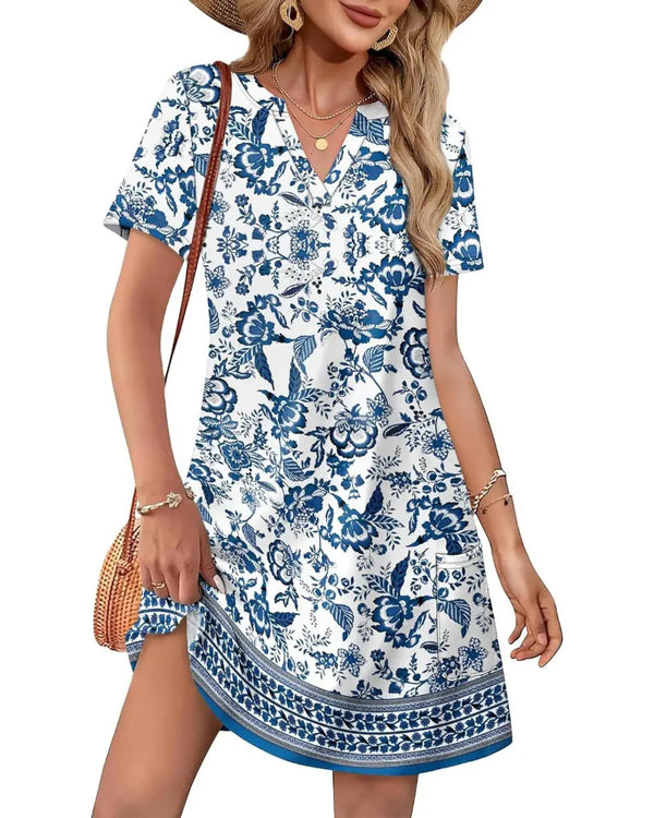 Summer 2026 Women's V-Neck Casual Short-Sleeve Dress for Beach, Wedding & Vacation Wear