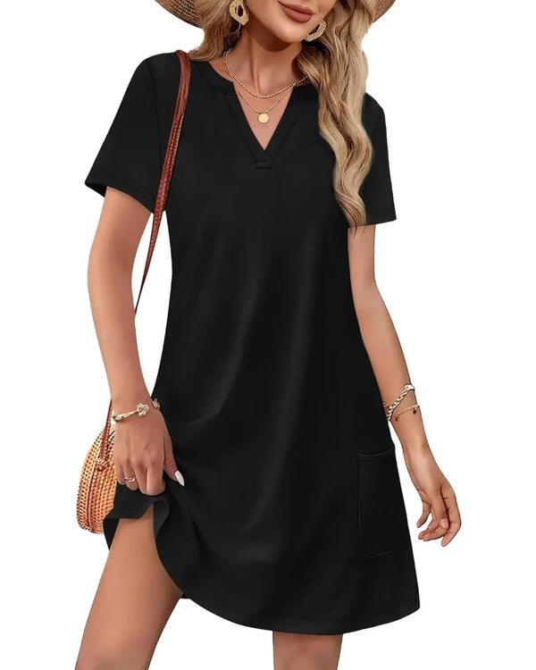 Summer 2026 Women's V-Neck Casual Short-Sleeve Dress for Beach, Wedding & Vacation Wear
