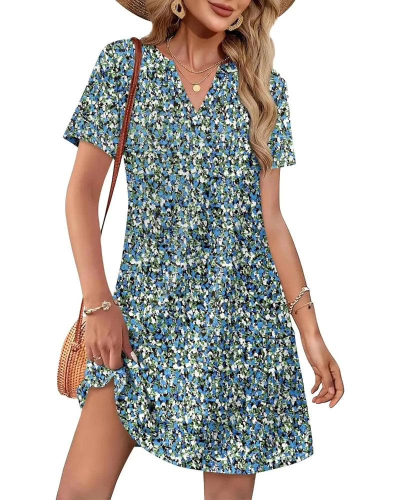 Summer 2026 Women's V-Neck Casual Short-Sleeve Dress for Beach, Wedding & Vacation Wear