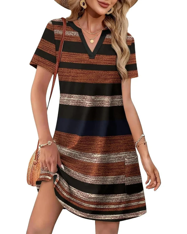 Summer 2026 Women's V-Neck Casual Short-Sleeve Dress for Beach, Wedding & Vacation Wear