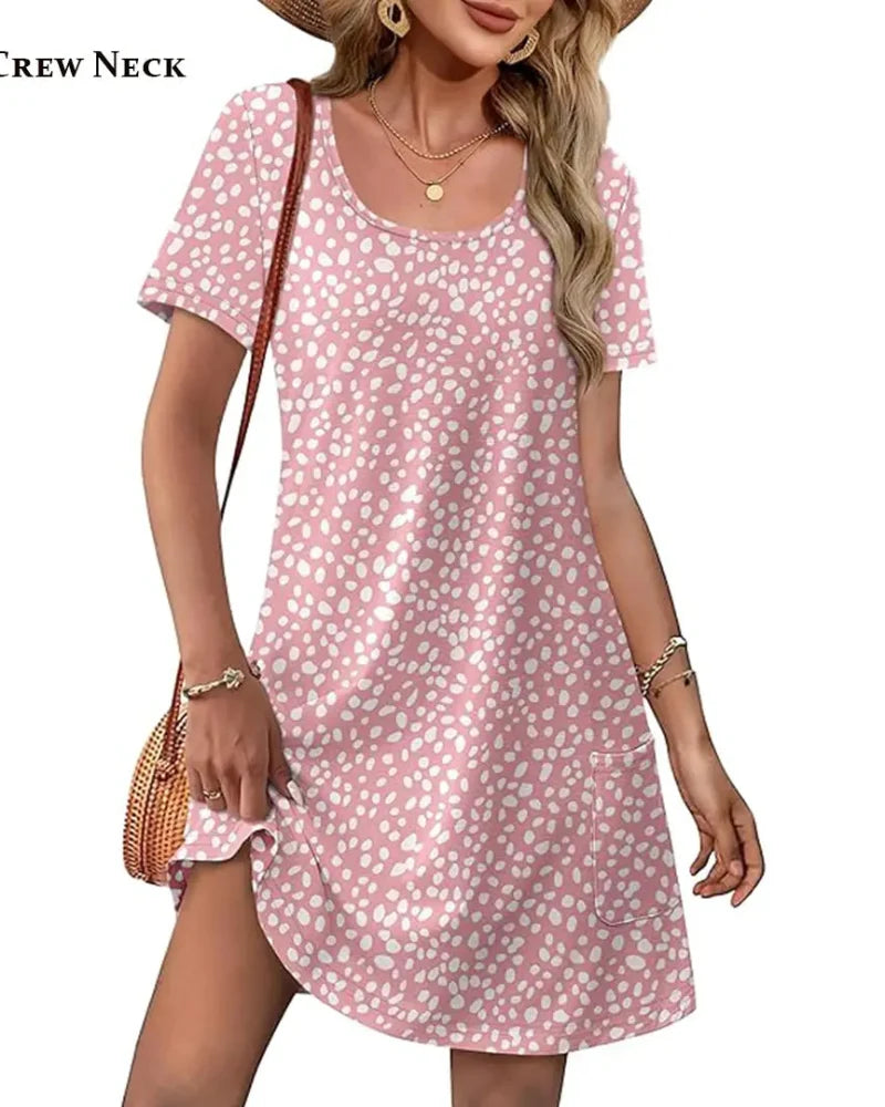 Summer 2026 Women's V-Neck Casual Short-Sleeve Dress for Beach, Wedding & Vacation Wear