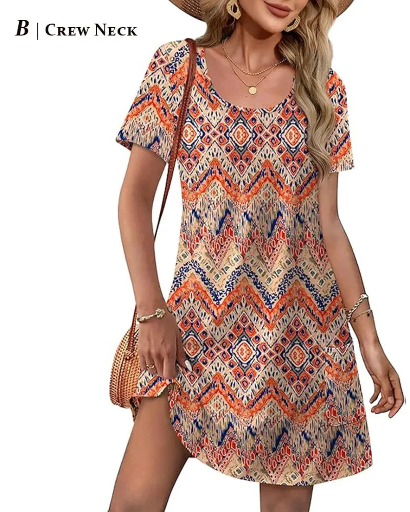 Summer 2026 Women's V-Neck Casual Short-Sleeve Dress for Beach, Wedding & Vacation Wear