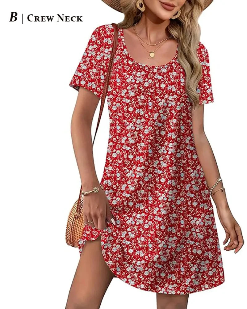 Summer 2026 Women's V-Neck Casual Short-Sleeve Dress for Beach, Wedding & Vacation Wear