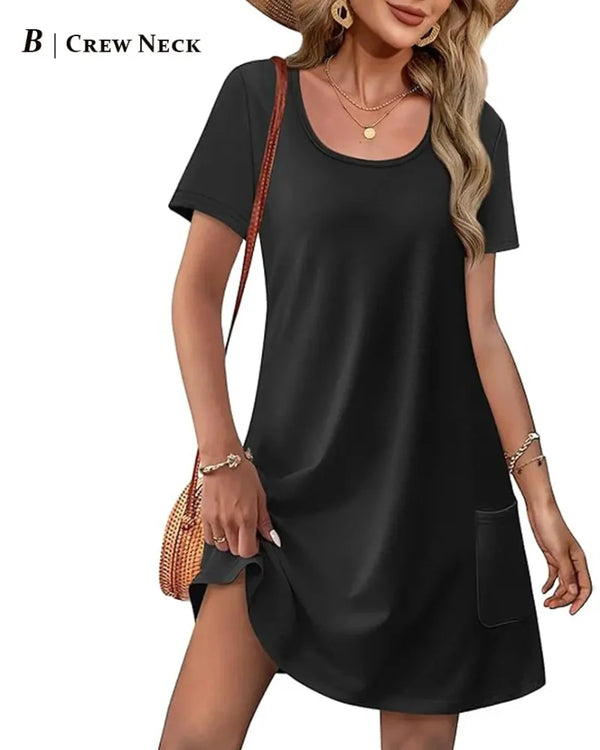 Summer 2026 Women's V-Neck Casual Short-Sleeve Dress for Beach, Wedding & Vacation Wear