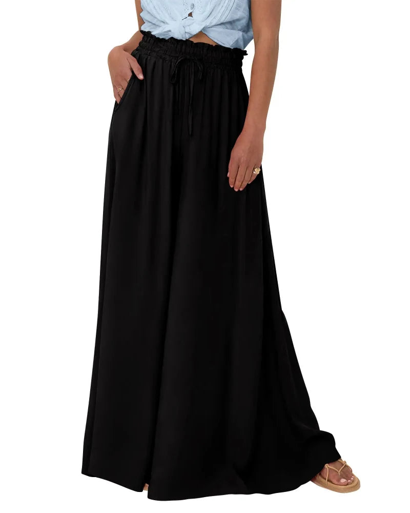 Chic Women's High-Waist Wide-Leg Palazzo Pants with Pockets