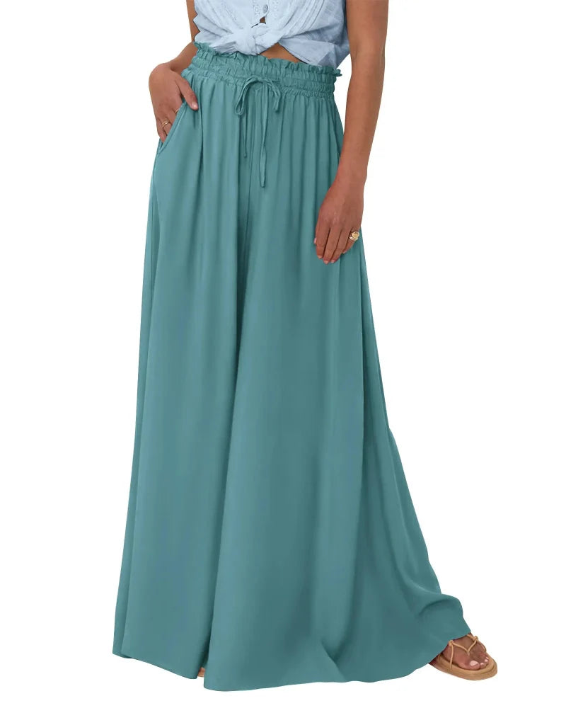 Chic Women's High-Waist Wide-Leg Palazzo Pants with Pockets