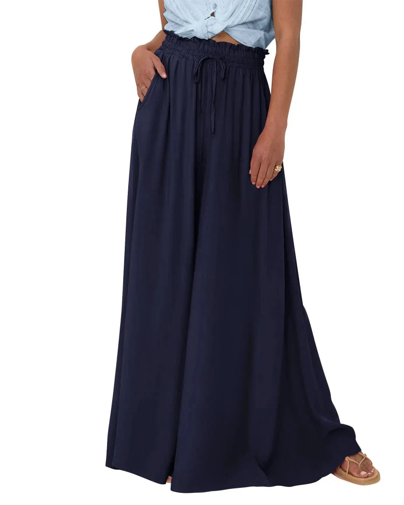 Chic Women's High-Waist Wide-Leg Palazzo Pants with Pockets