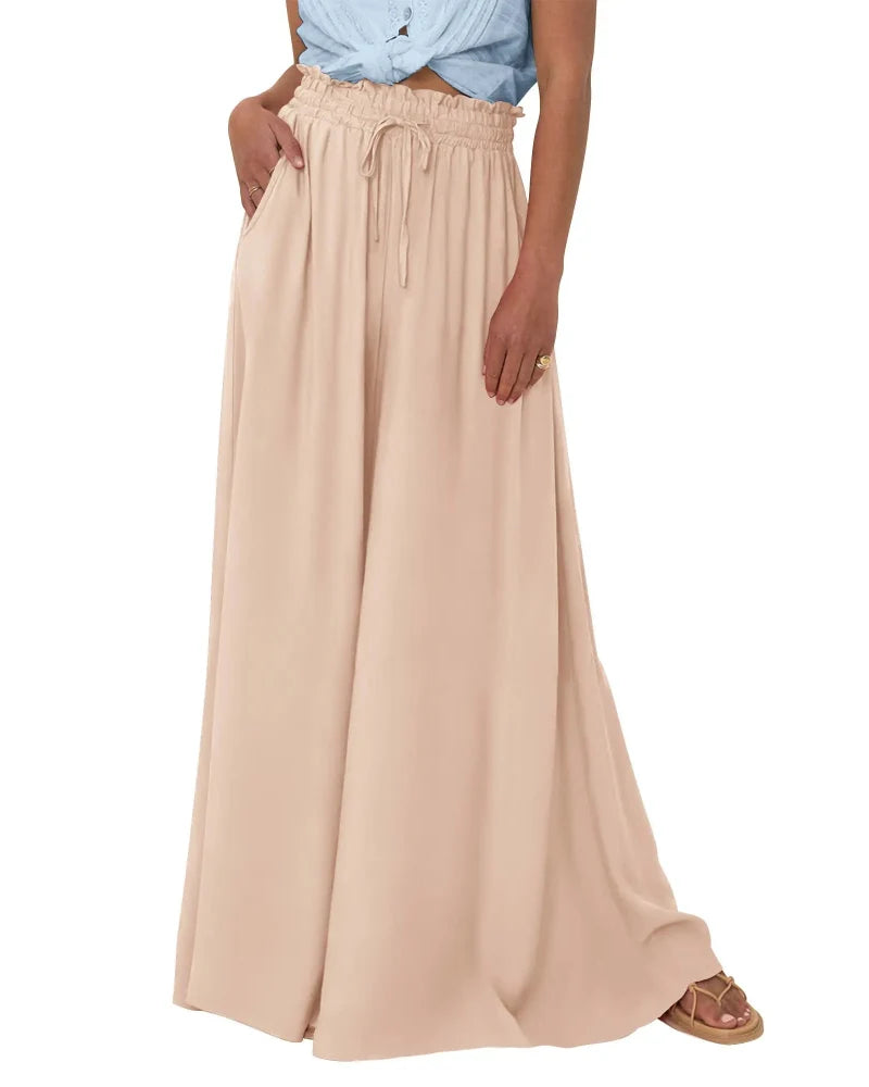 Chic Women's High-Waist Wide-Leg Palazzo Pants with Pockets