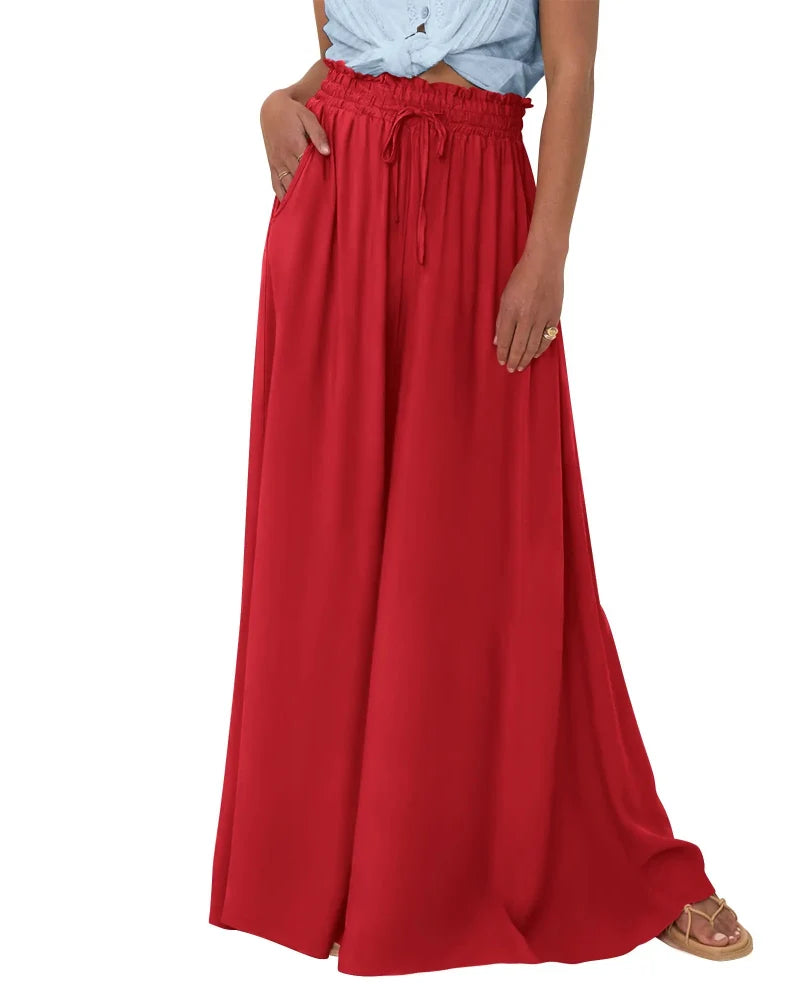 Chic Women's High-Waist Wide-Leg Palazzo Pants with Pockets