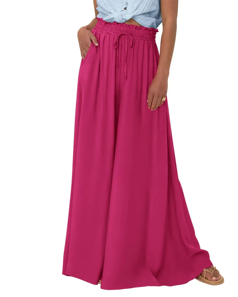 Chic Women's High-Waist Wide-Leg Palazzo Pants with Pockets