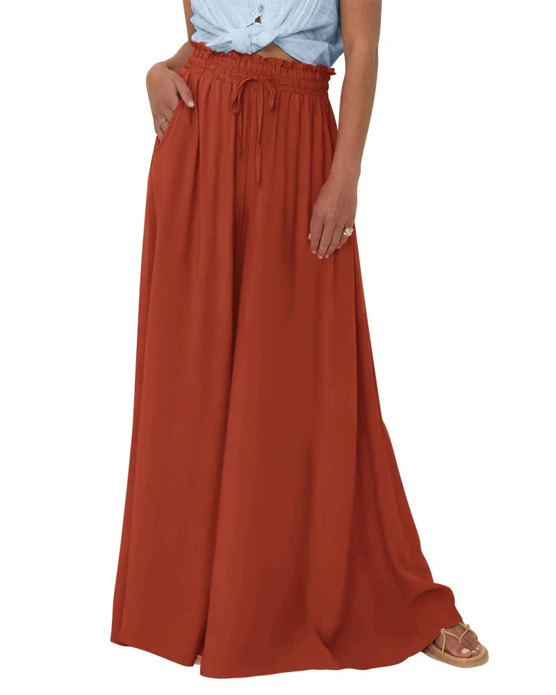 Chic Women's High-Waist Wide-Leg Palazzo Pants with Pockets