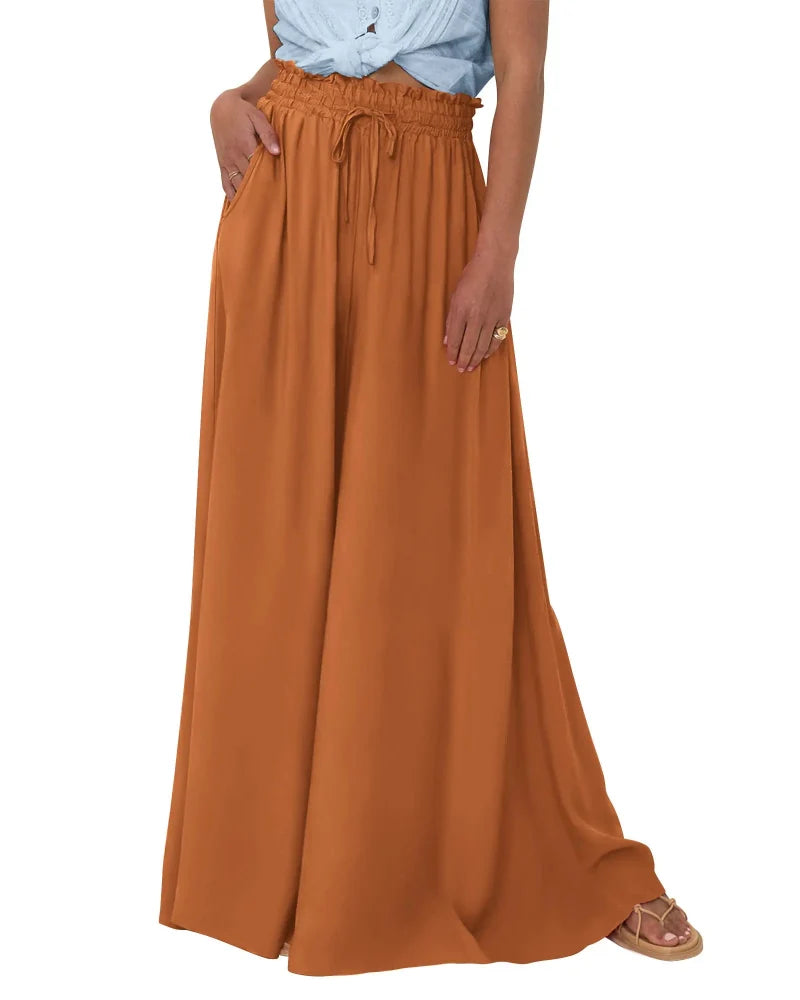 Chic Women's High-Waist Wide-Leg Palazzo Pants with Pockets