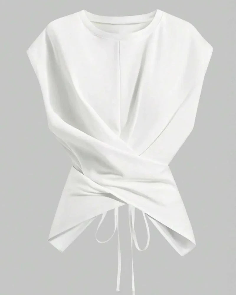 Women's Cozy Knit Round-Neck Drop-Shoulder Cross-Back Top