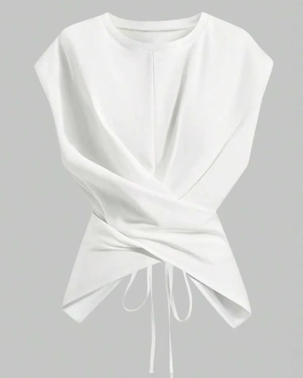 Women's Cozy Knit Round-Neck Drop-Shoulder Cross-Back Top