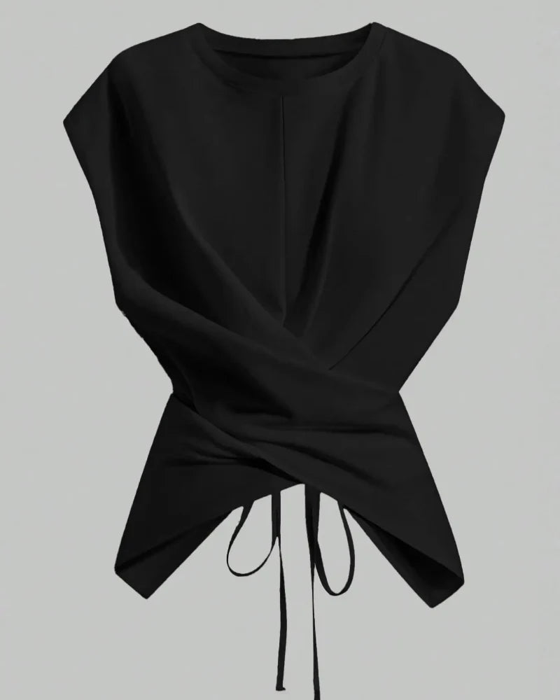 Women's Cozy Knit Round-Neck Drop-Shoulder Cross-Back Top