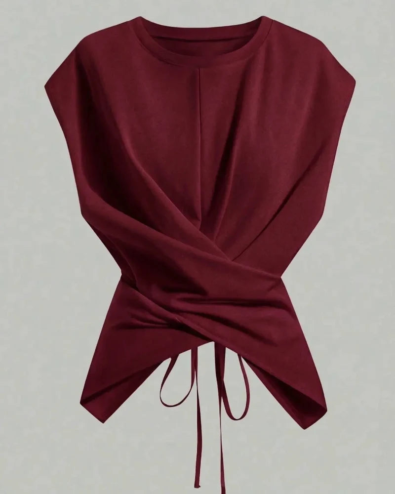Women's Cozy Knit Round-Neck Drop-Shoulder Cross-Back Top