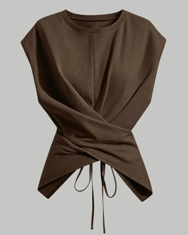 Women's Cozy Knit Round-Neck Drop-Shoulder Cross-Back Top