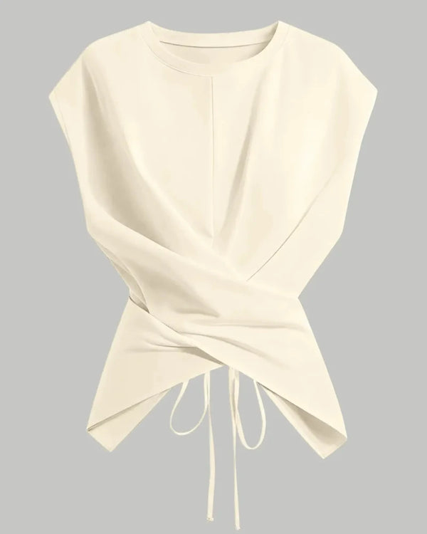 Women's Cozy Knit Round-Neck Drop-Shoulder Cross-Back Top