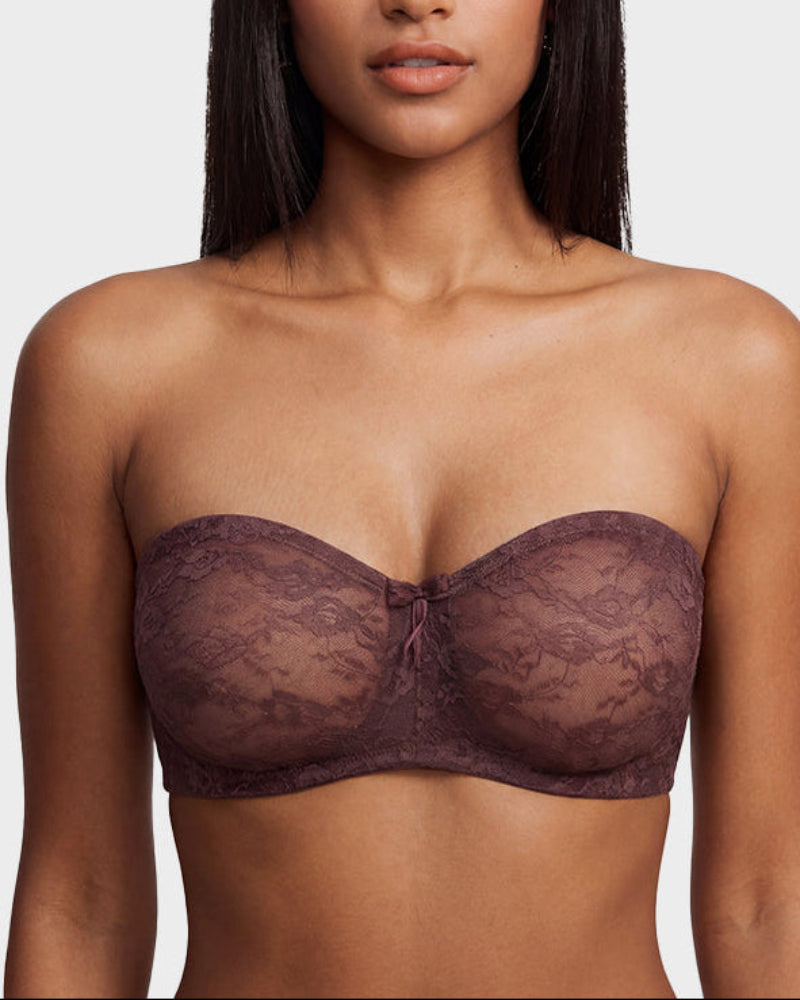 Women's Strapless Lace Underwire Bra, No Padding, Multiway Convertible Straps, See-Through