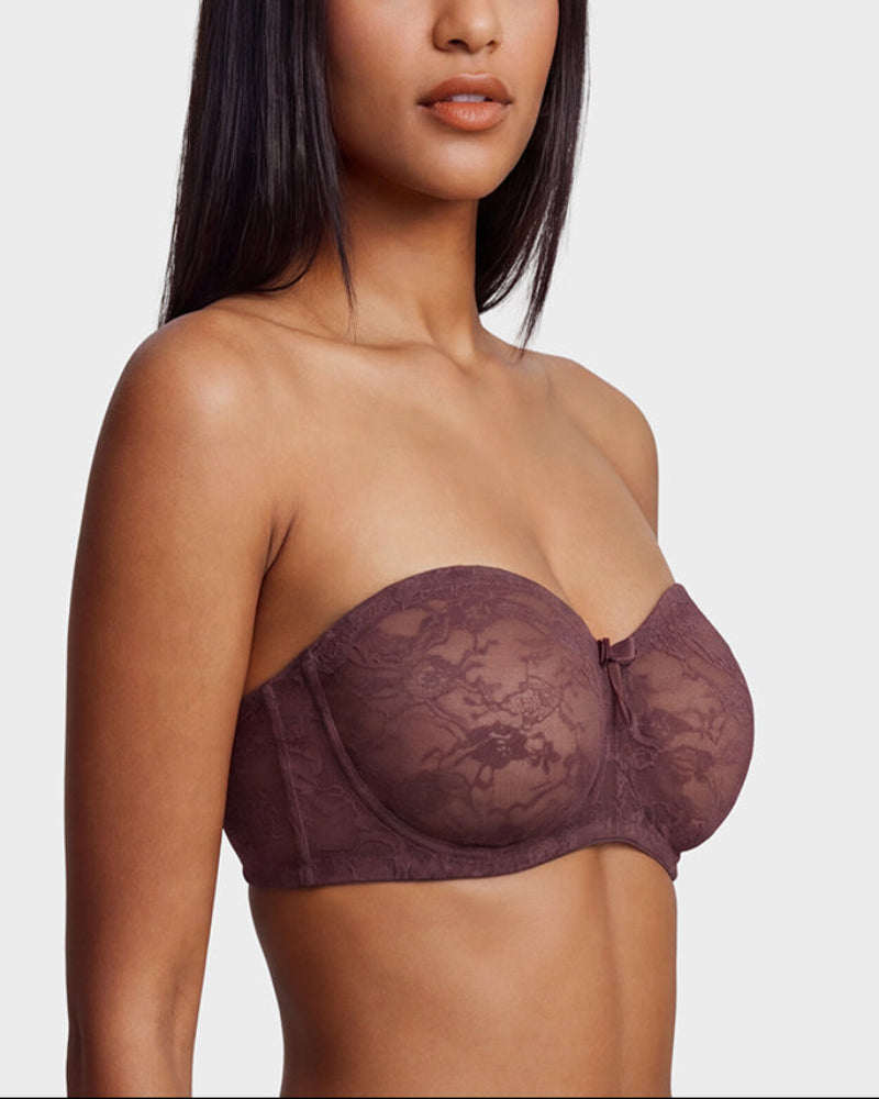Women's Strapless Lace Underwire Bra, No Padding, Multiway Convertible Straps, See-Through