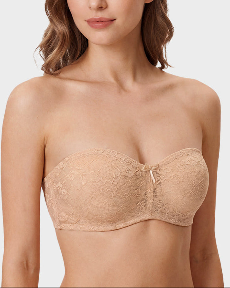 Women's Strapless Lace Underwire Bra, No Padding, Multiway Convertible Straps, See-Through