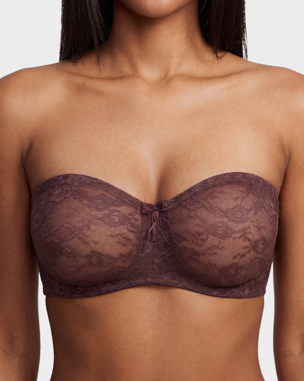 Women's Strapless Lace Underwire Bra, No Padding, Multiway Convertible Straps, See-Through