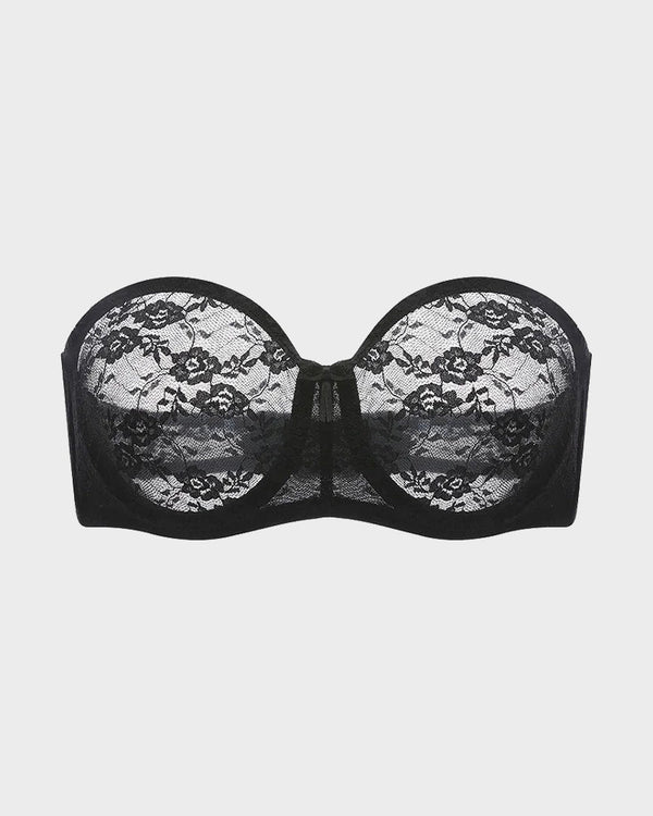 Women's Strapless Lace Underwire Bra, No Padding, Multiway Convertible Straps, See-Through
