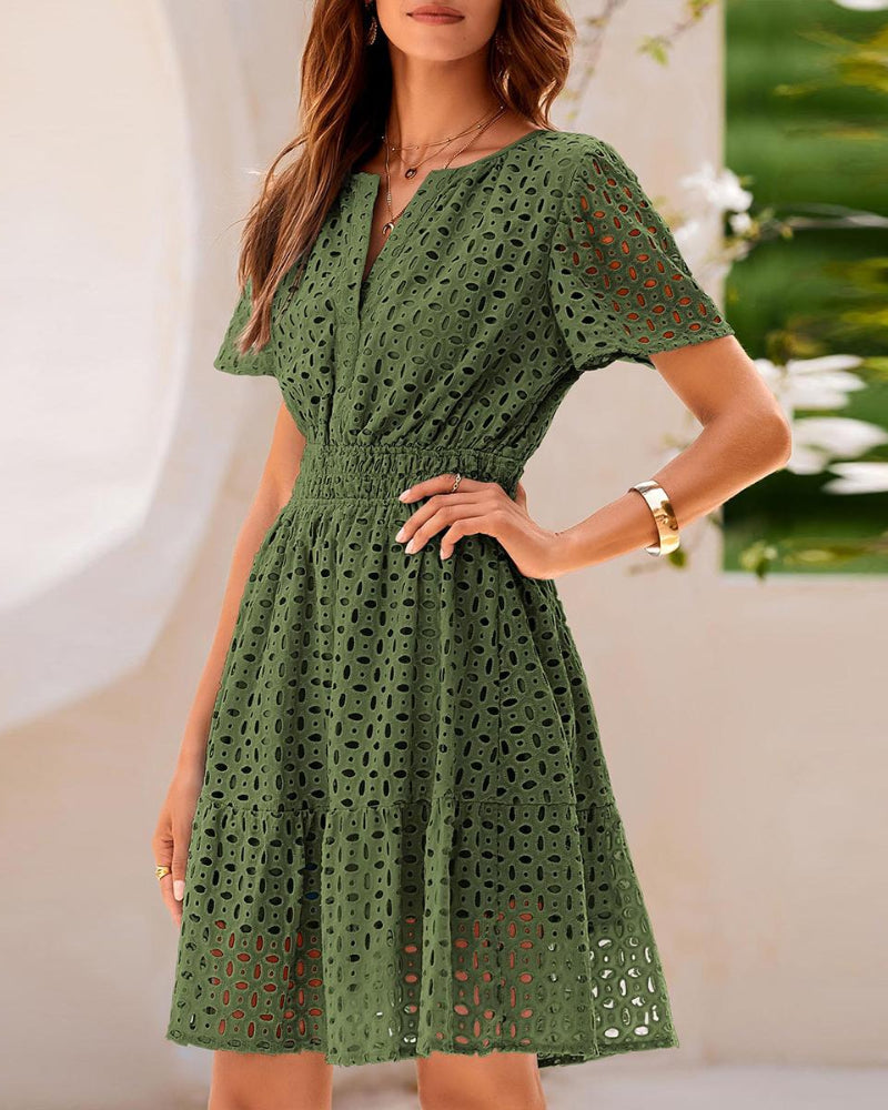 Chic Women's V-Neck Lace A-Line Summer Dress
