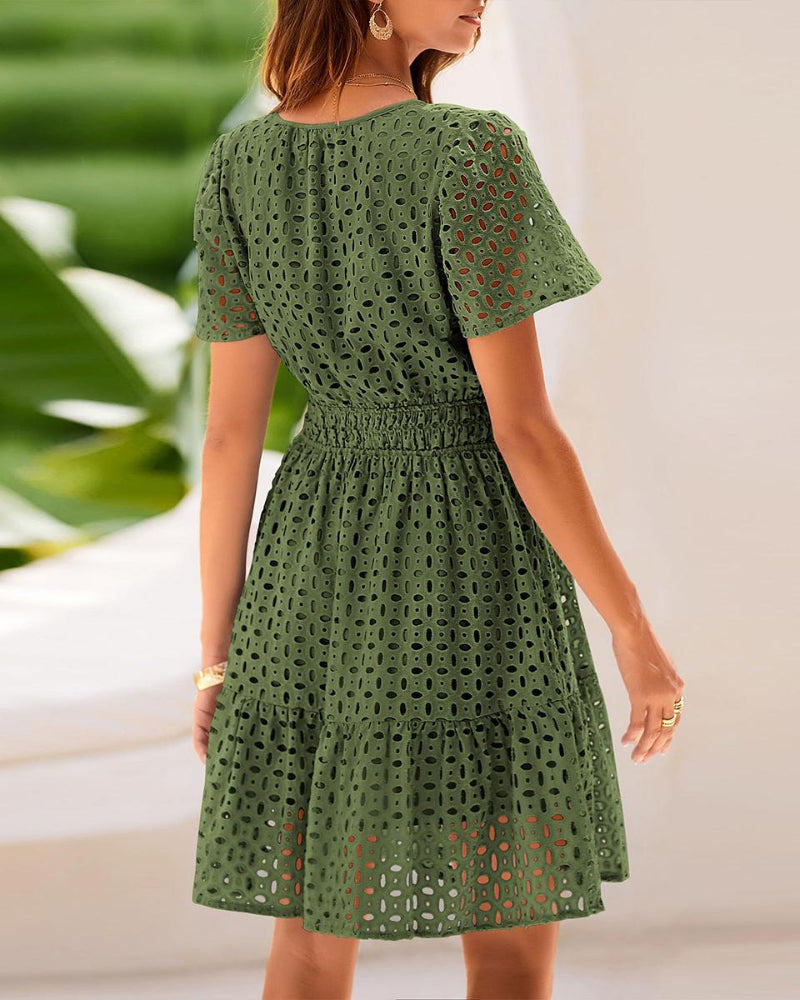Chic Women's V-Neck Lace A-Line Summer Dress