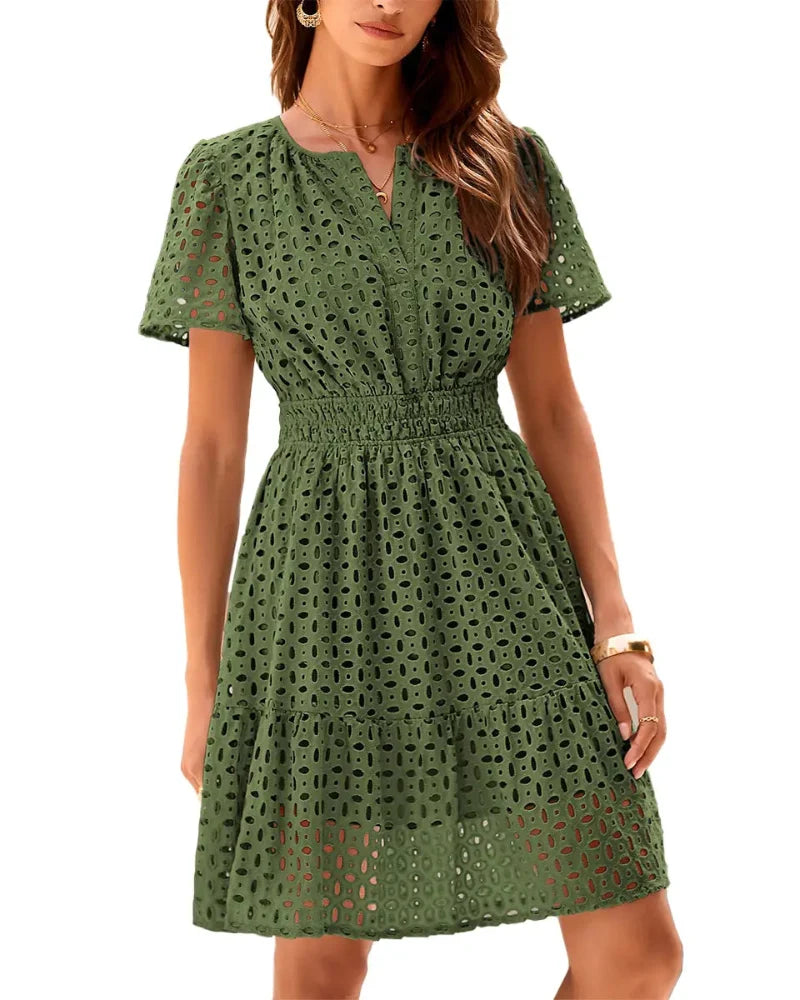 Chic Women's V-Neck Lace A-Line Summer Dress