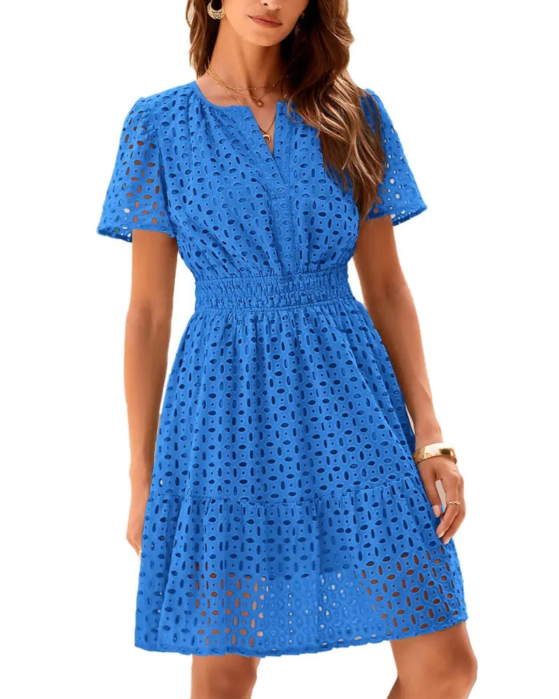 Chic Women's V-Neck Lace A-Line Summer Dress