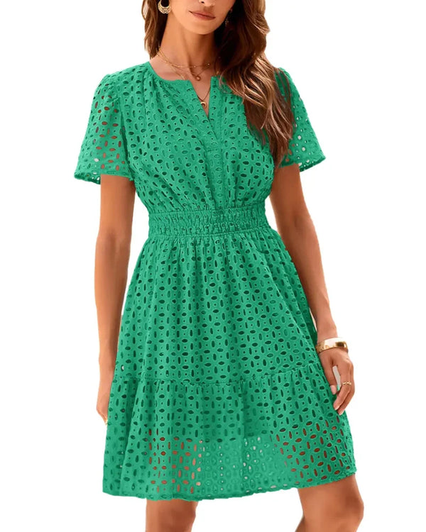 Chic Women's V-Neck Lace A-Line Summer Dress