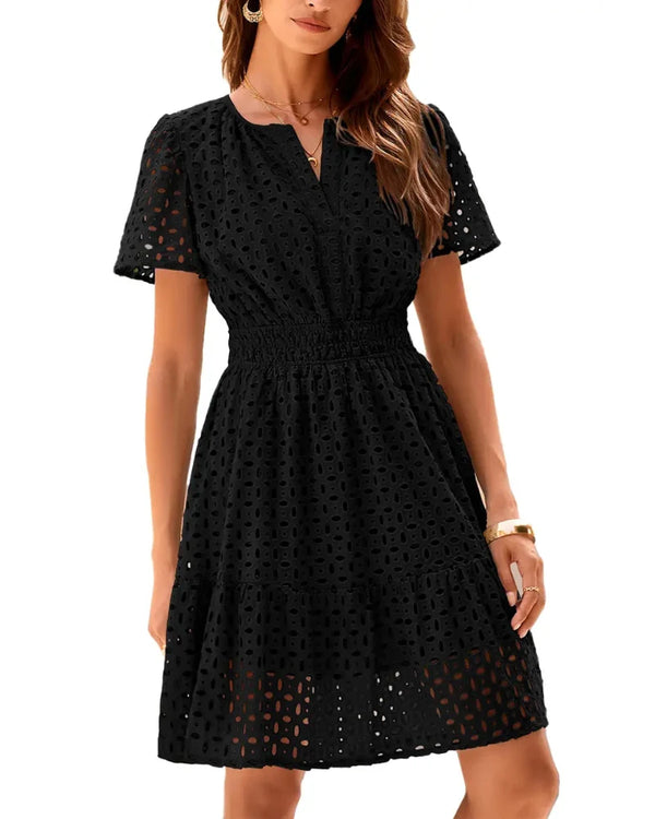 Chic Women's V-Neck Lace A-Line Summer Dress